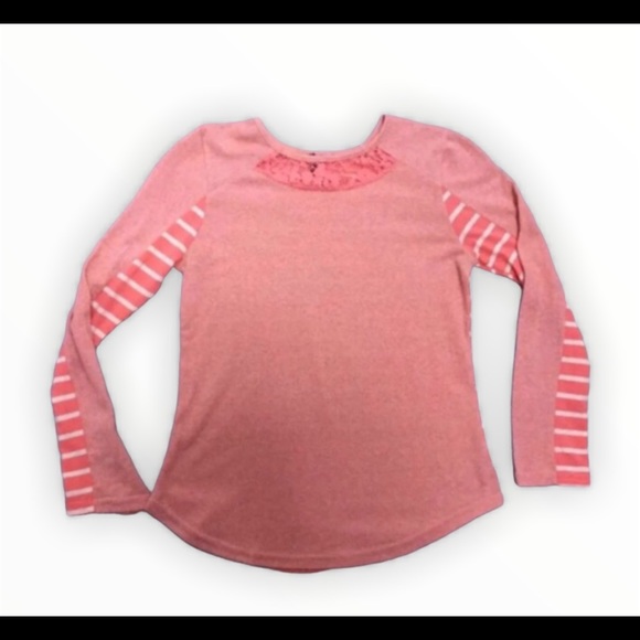 POOF GIRL SHIRT TOP LONG SLEEVE STRIPE LACE - Picture 3 of 7
